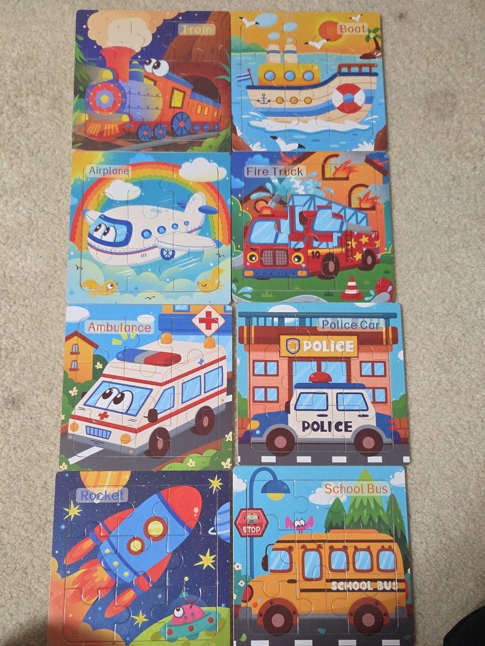 Kids Vehicles Puzzle Set - Colorful Transport Scenes